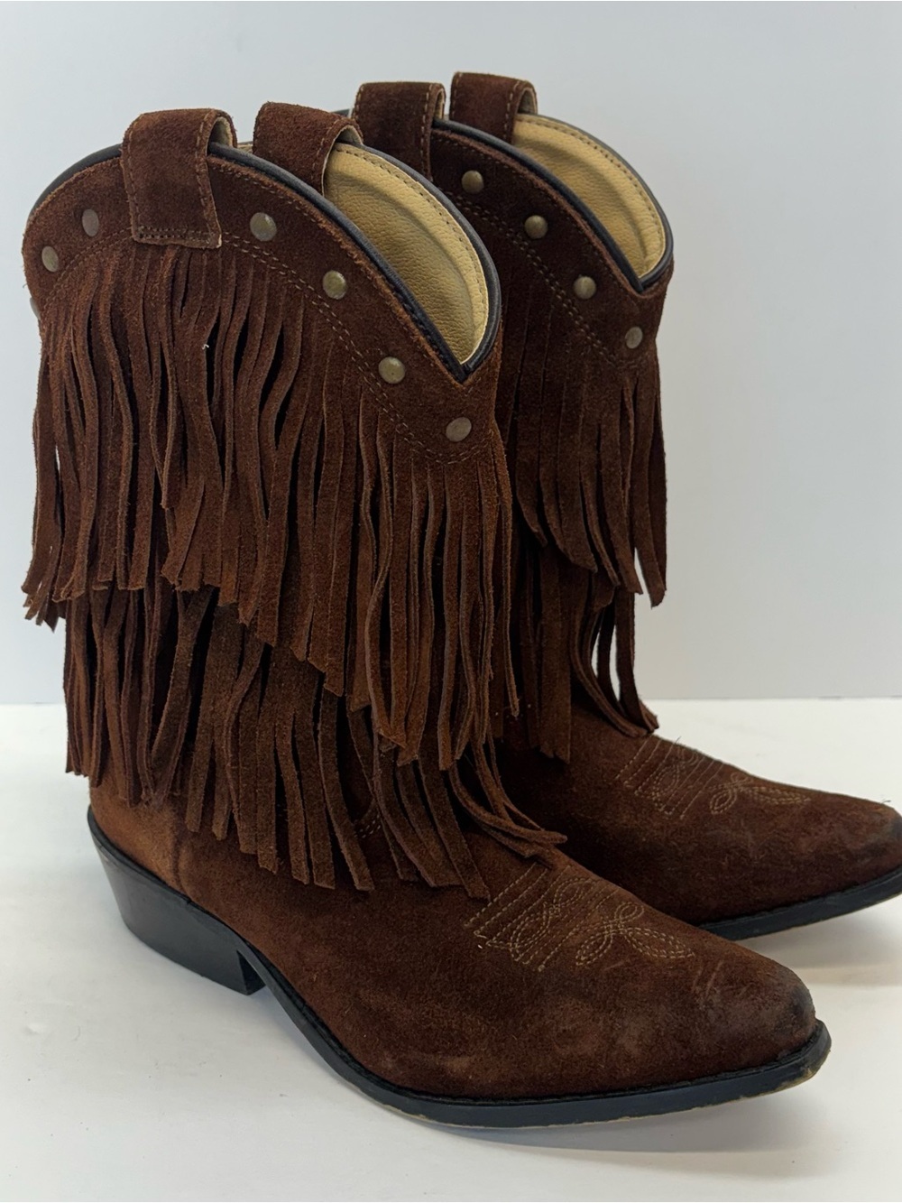 Smoky Mountain Cowboy Brown Leather Fringe Youth Boots Sz 2 Style 204575 Western